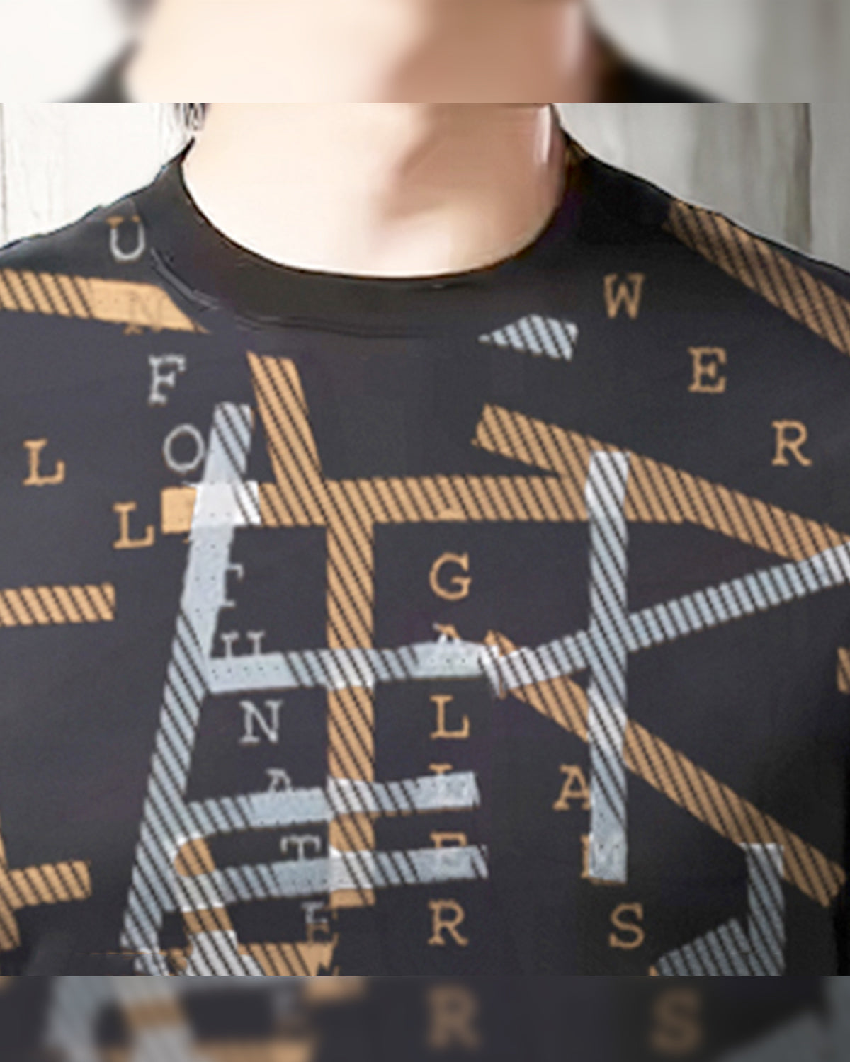 Mens Full Sleeve Round Neck Printed Black-Brown T-shirt