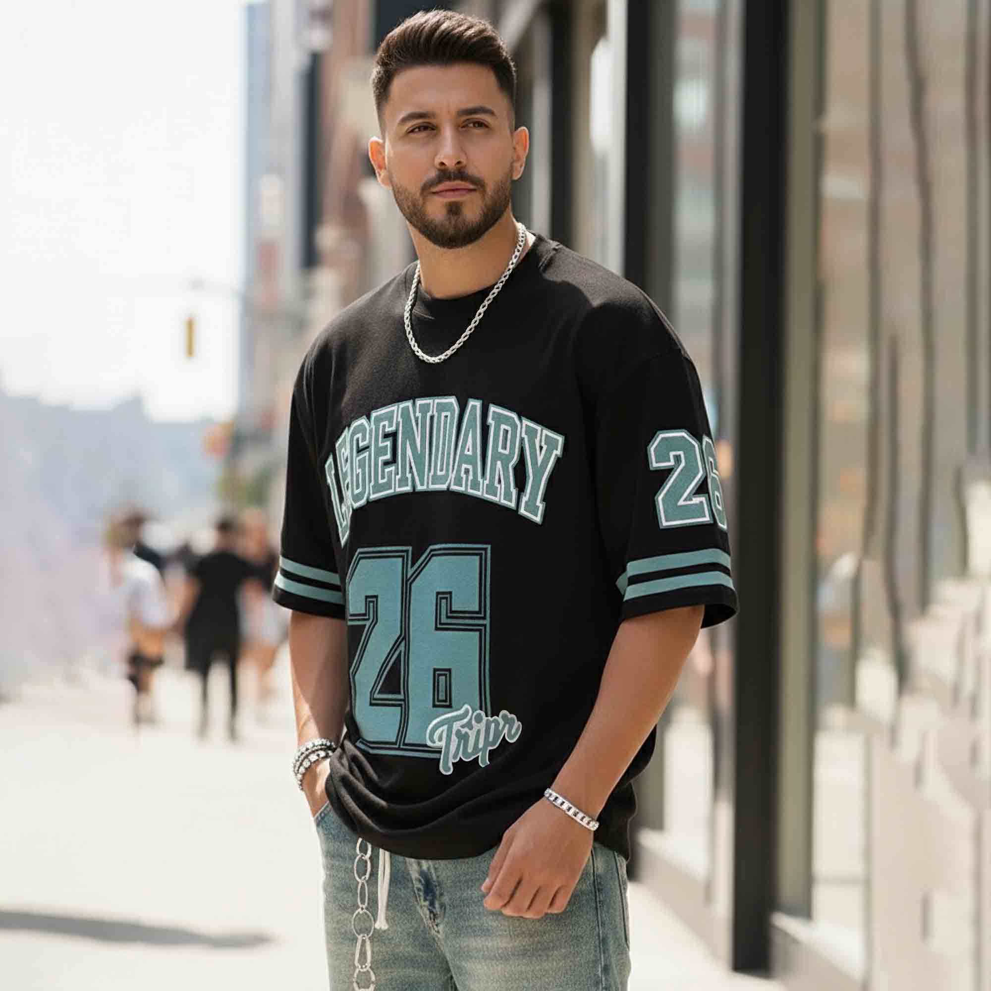 Mens Oversized Round Neck Printed TShirt Black