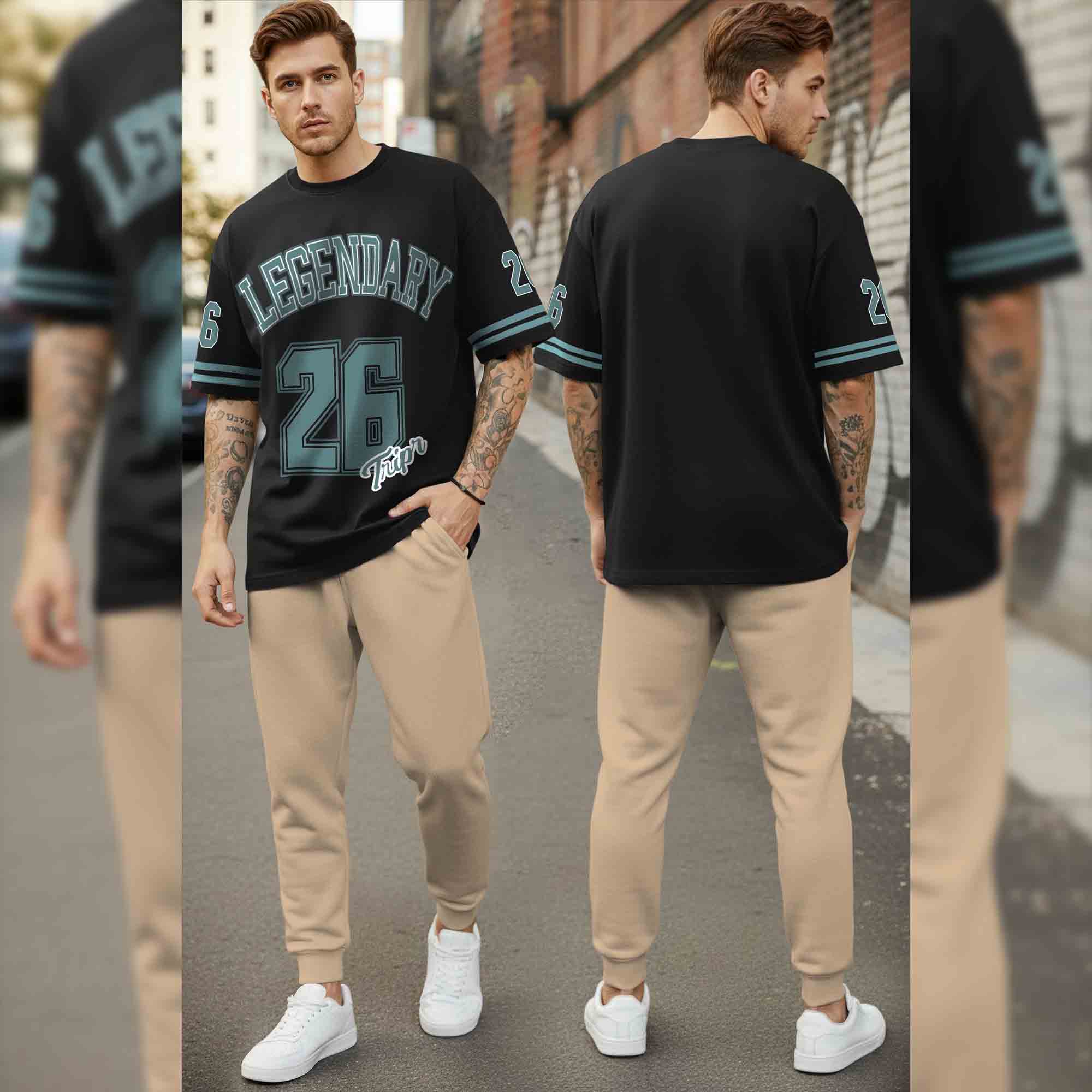 Men Tracksuit Oversized Back Printed Tshirts Plain Trackpants
