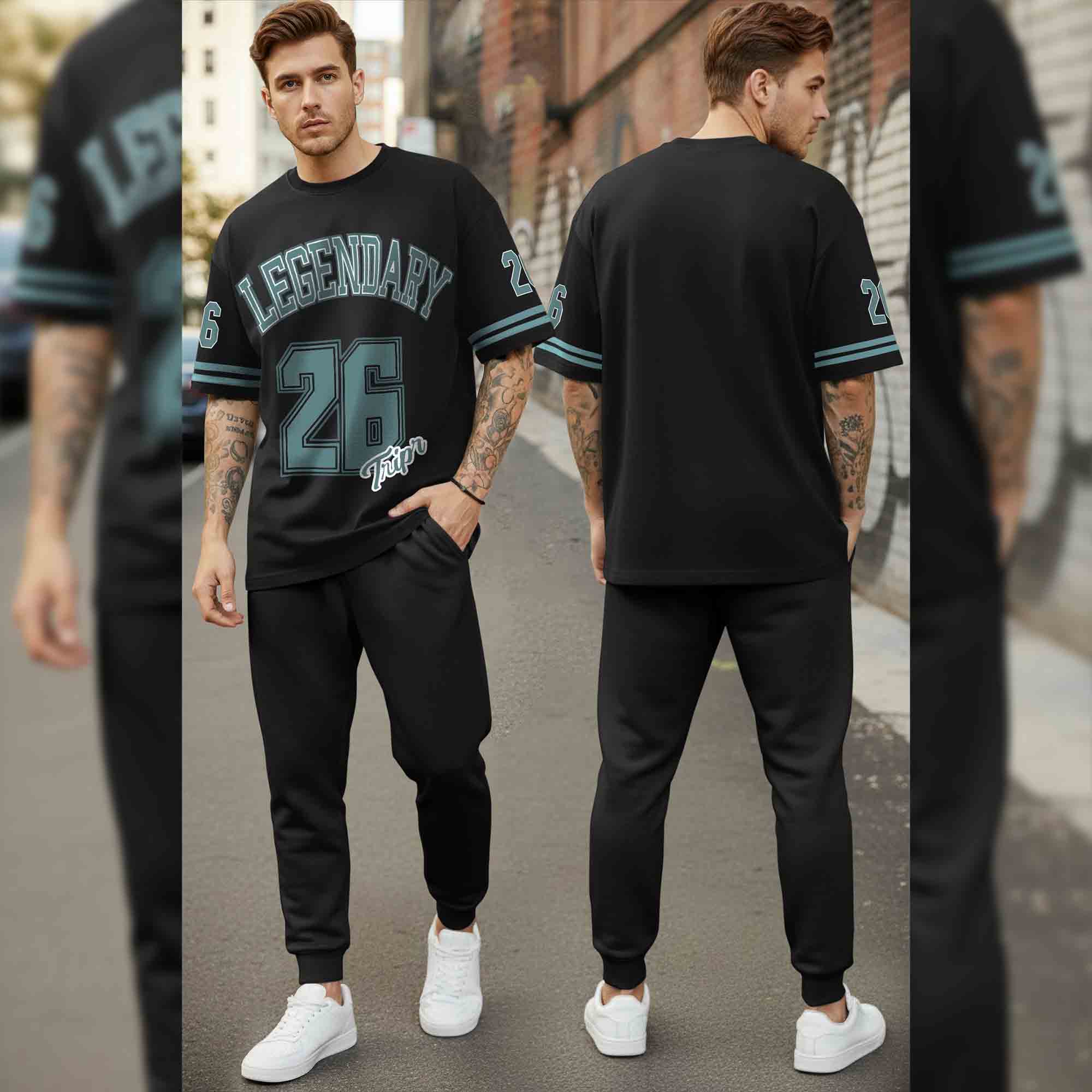 Men Tracksuit Oversized Back Printed Tshirts Plain Trackpants