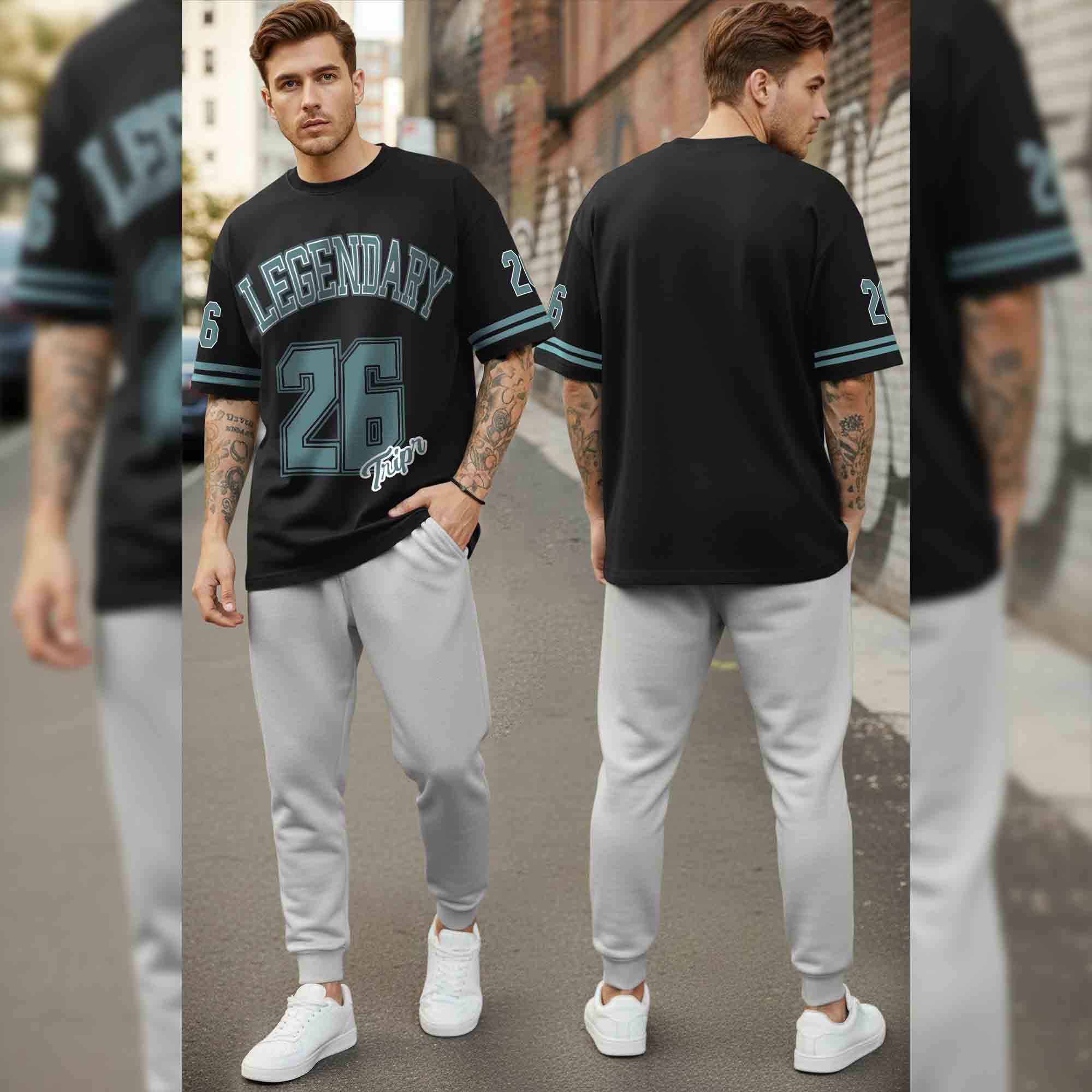 Men Tracksuit Oversized Back Printed Tshirts Plain Trackpants