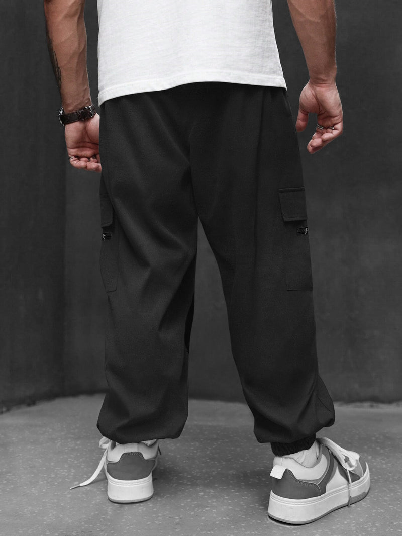 Baggy Style Black Oversized Fit Cuffed Ankle Cargo Jogger