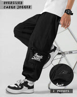 Men BLACK Printed Baggy fit oversized Cargo Jogger