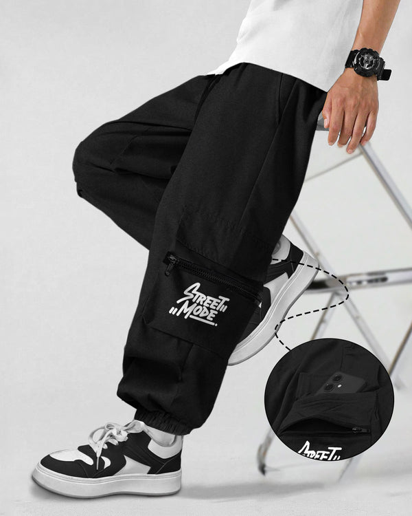 Men BLACK Printed Baggy fit oversized Cargo Jogger