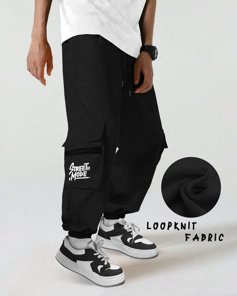 Men BLACK Printed Baggy fit oversized Cargo Jogger