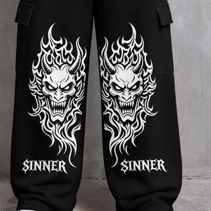 Mens Printed Baggy Cargo Black