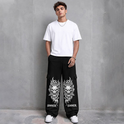 Mens Printed Baggy Cargo Black