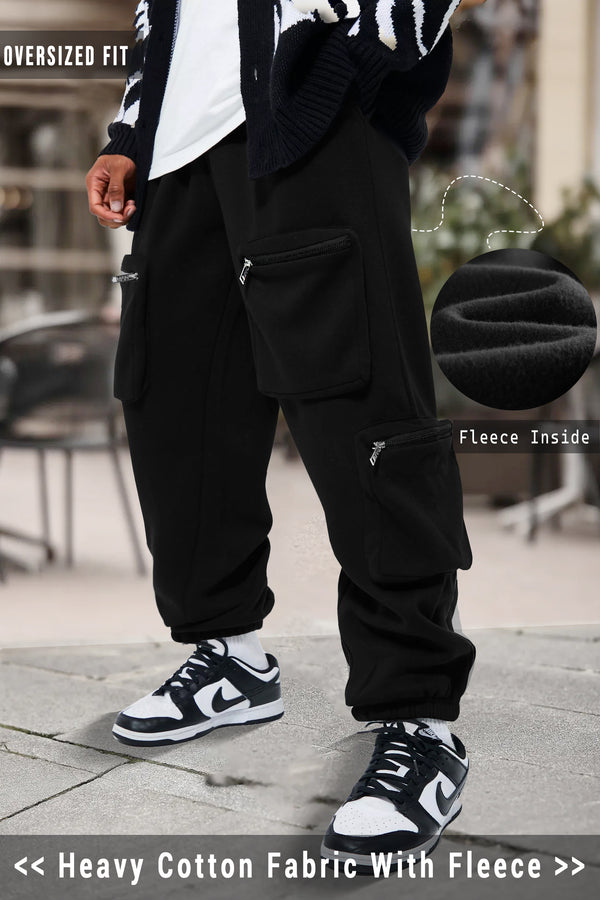 Men Black Printed Baggy fit oversized Cargo Jogger