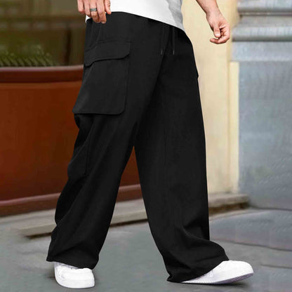 Mens Multi Pockets Plain Baggy fit oversized Cargo Jogger Black