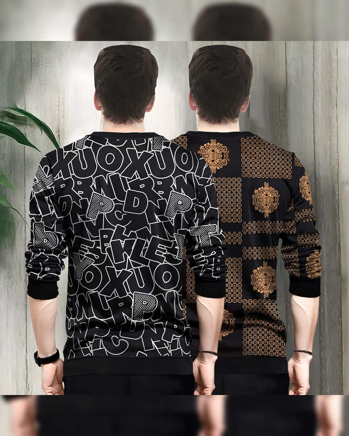 (Pack Of 2) All Over Black & Brown Printed T-shirts