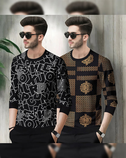 (Pack Of 2) All Over Black & Brown Printed T-shirts