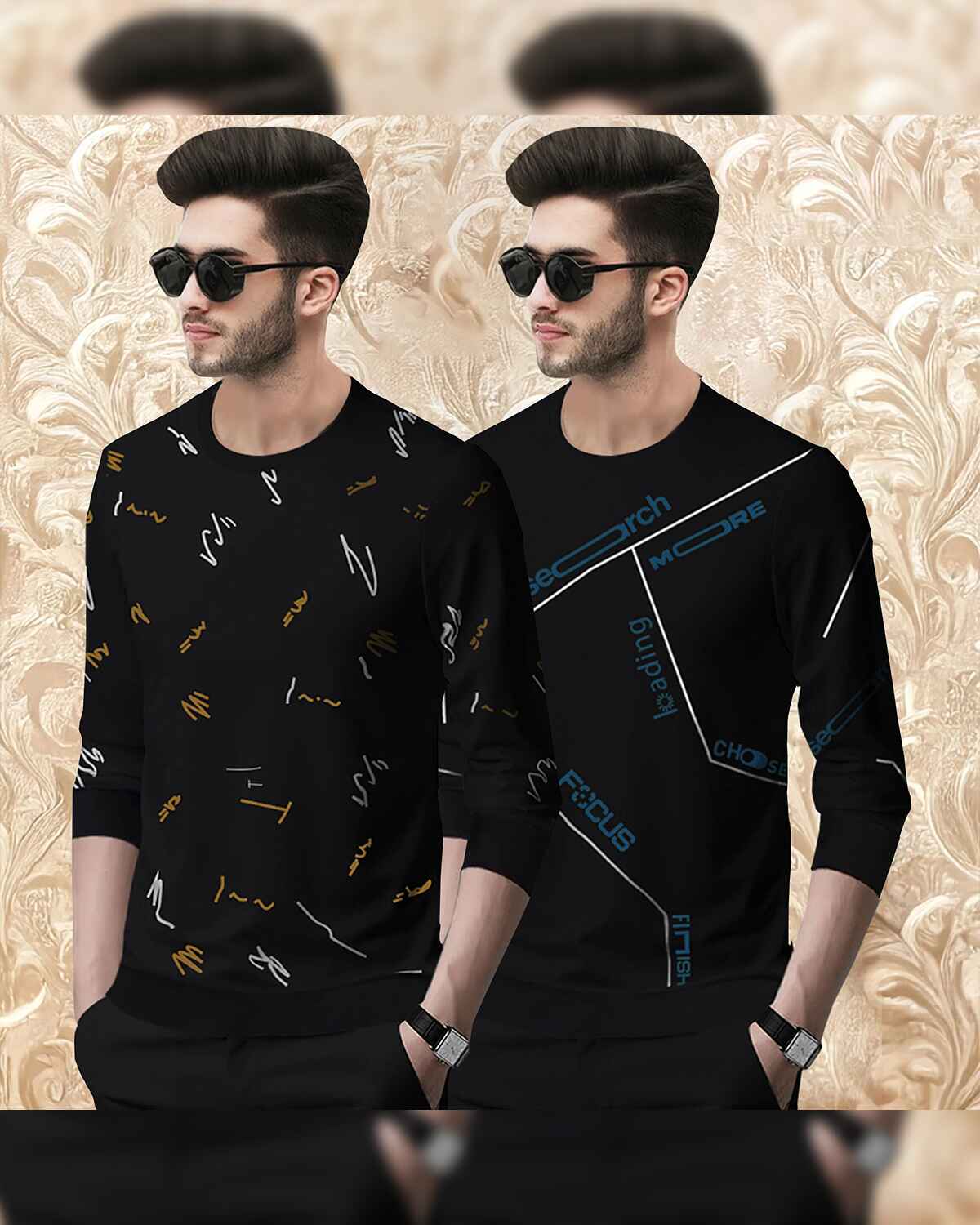(Pack Of 2) All Over Black Printed T-shirts