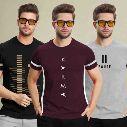 (Pack Of 3) Printed Half Sleeve Tshirts- 12 Variants