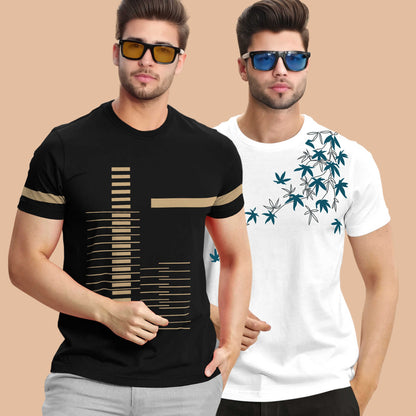 Combo pack Half Sleeve Printed T-shirts black and white