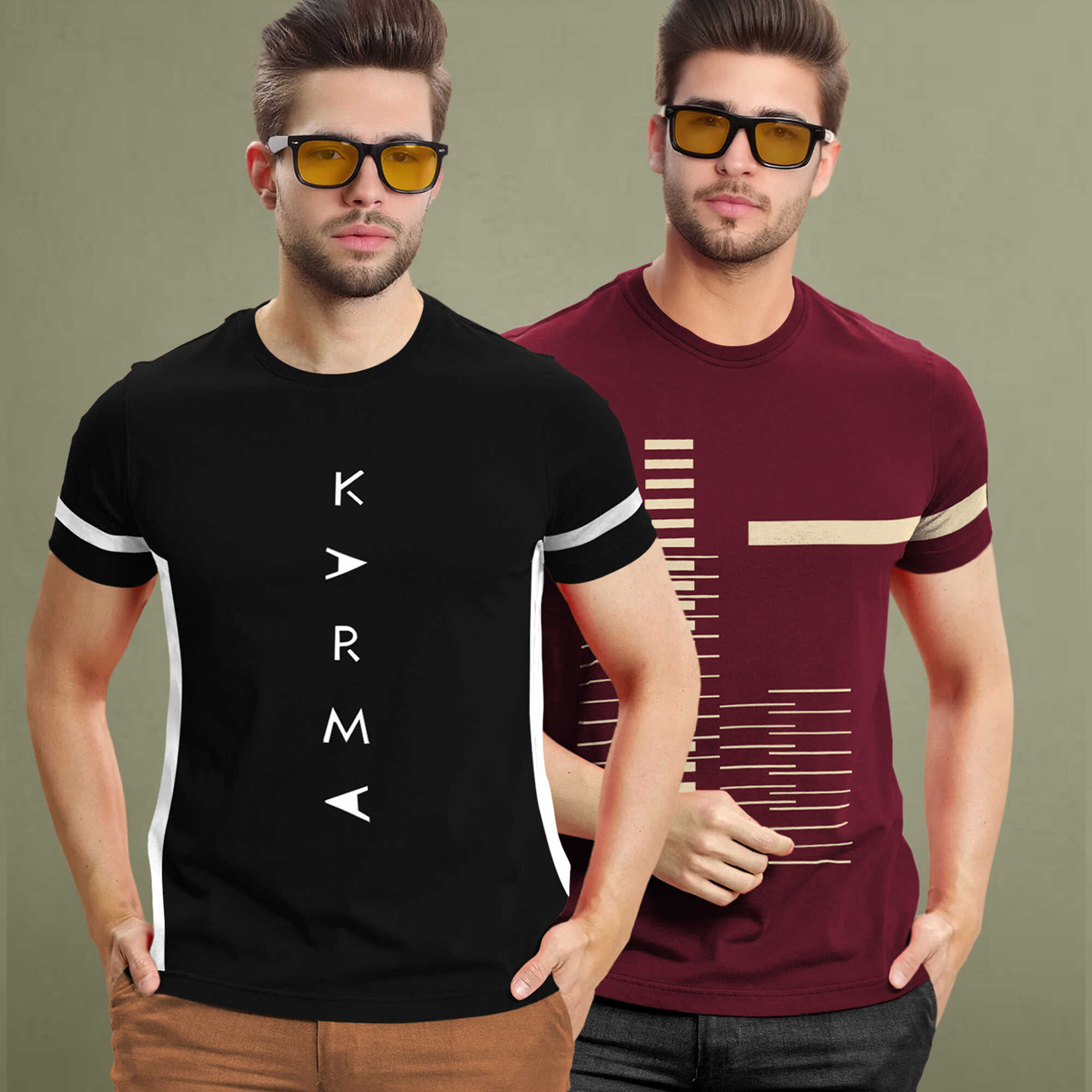 (Pack Of 2) Half Sleeve Printed Tshirts- 20 Variants