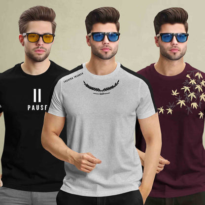 (Pack Of 3) Printed Half Sleeve Tshirts- 12 Variants