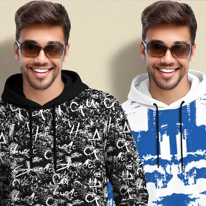 (Pack Of 2) Printed Hooded Full Sleeve T-shirt Black & White
