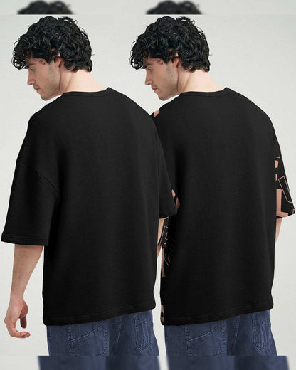 (Pack Of 2) Men Printed Black Oversized T-shirts