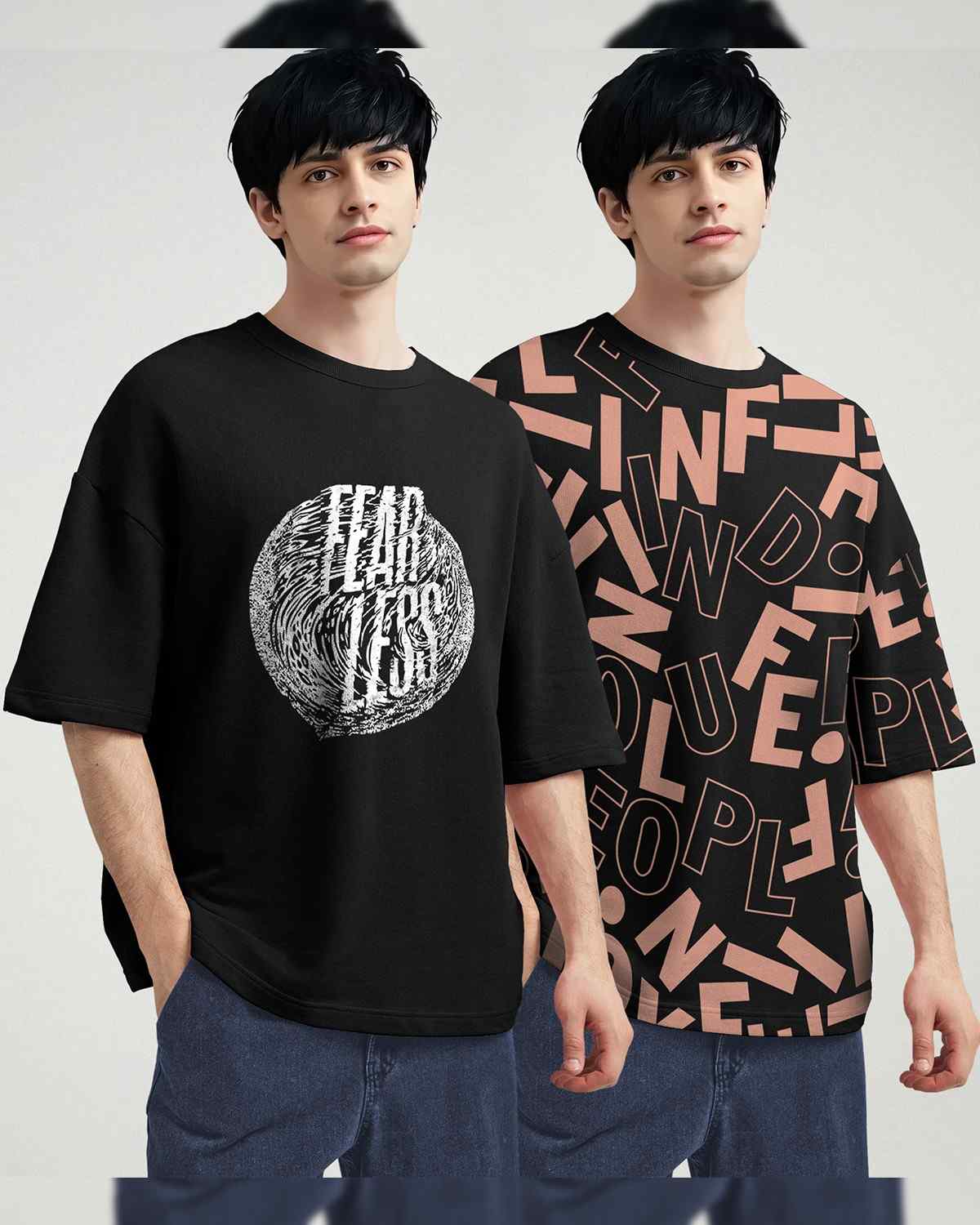 Pack Of 2) Men Printed Black Oversized T-shirts – TRIPR