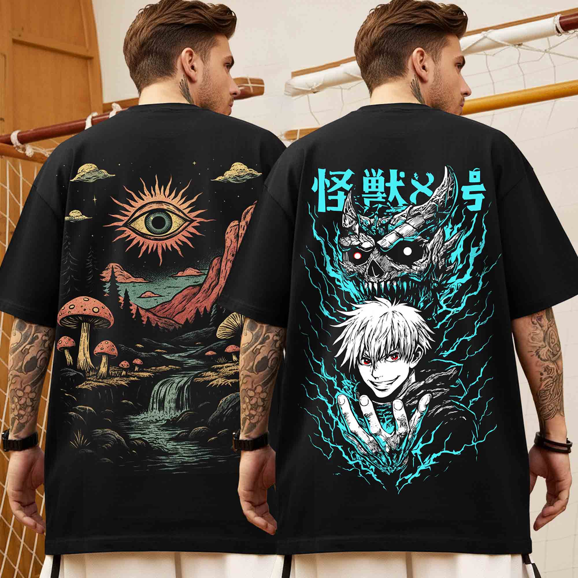 Pack Of 2 Loose Fit Back Printed Oversized Combo T shirts - 15 Variants