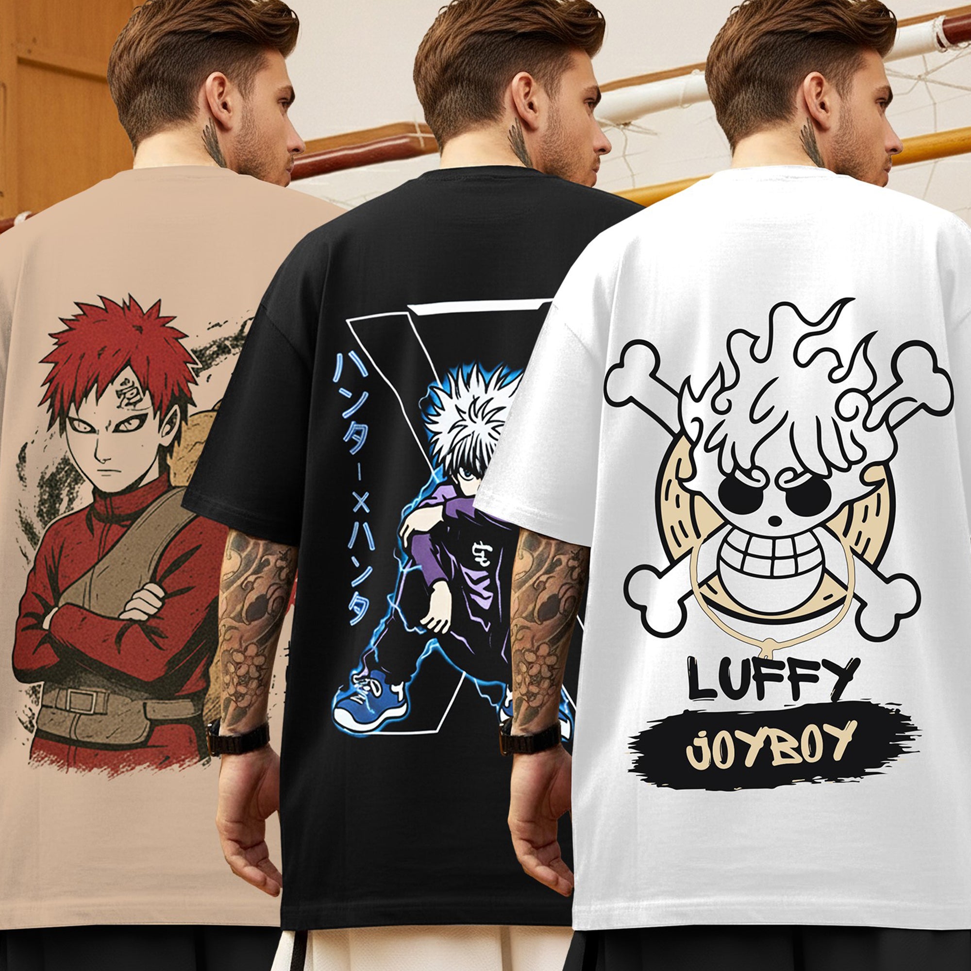 (Pack Of 3) Mens Oversized Graphic Design Back Printed T-Shirts