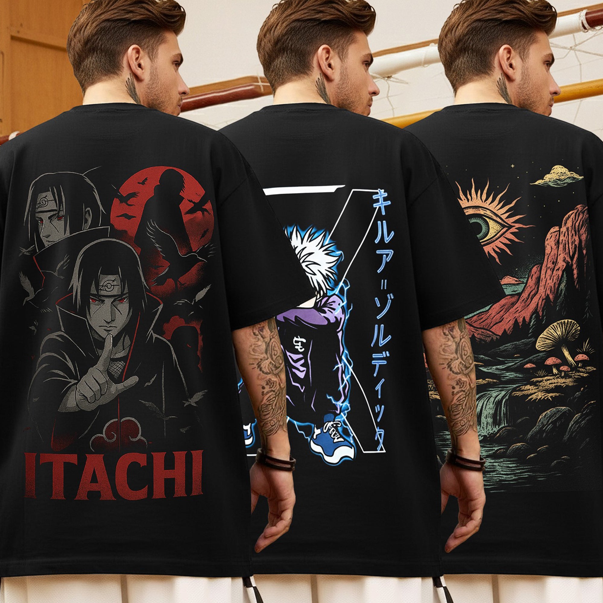 (Pack Of 3) Mens Oversized Graphic Design Back Printed T-Shirts