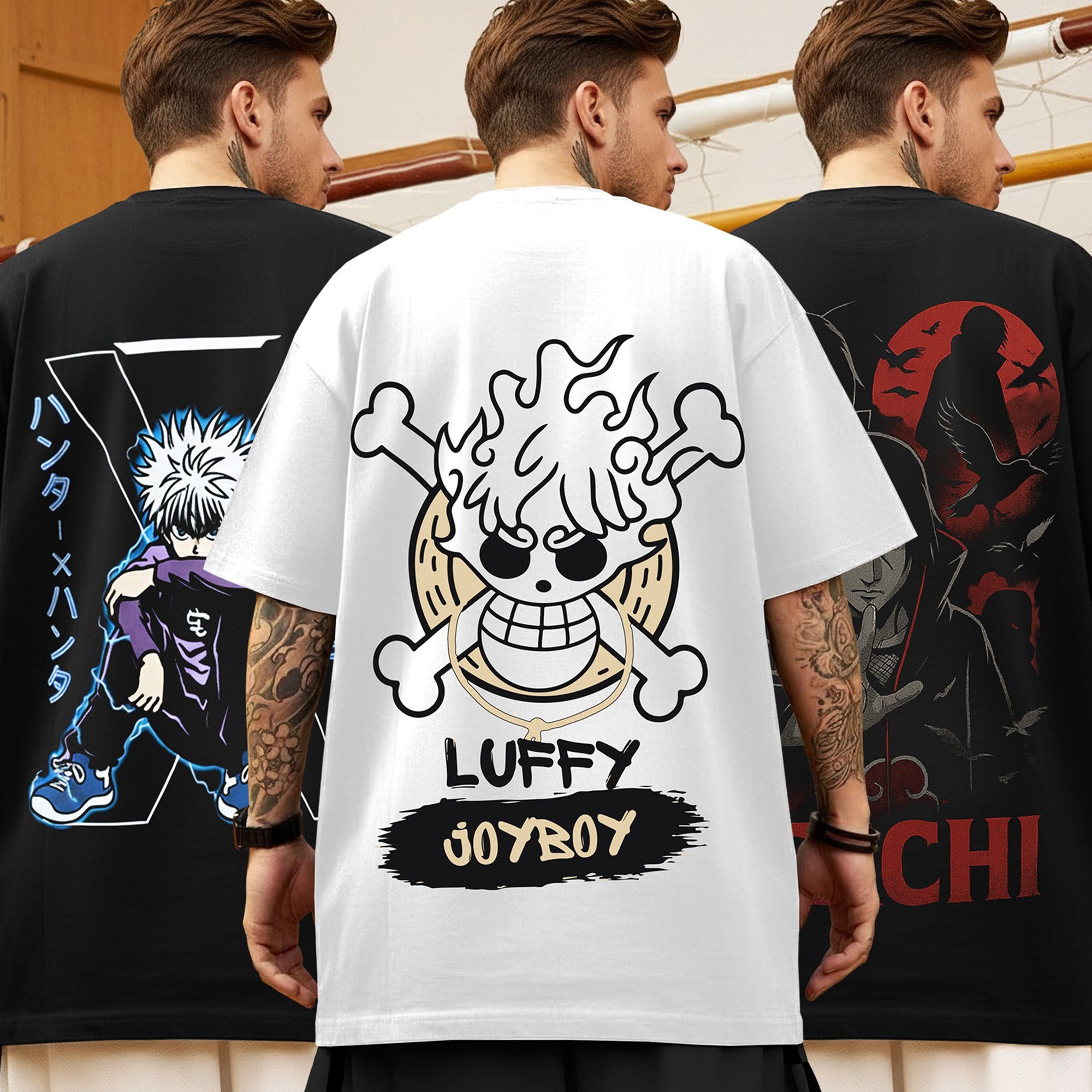 (Pack Of 3) Mens Oversized Graphic Design Back Printed T-Shirts