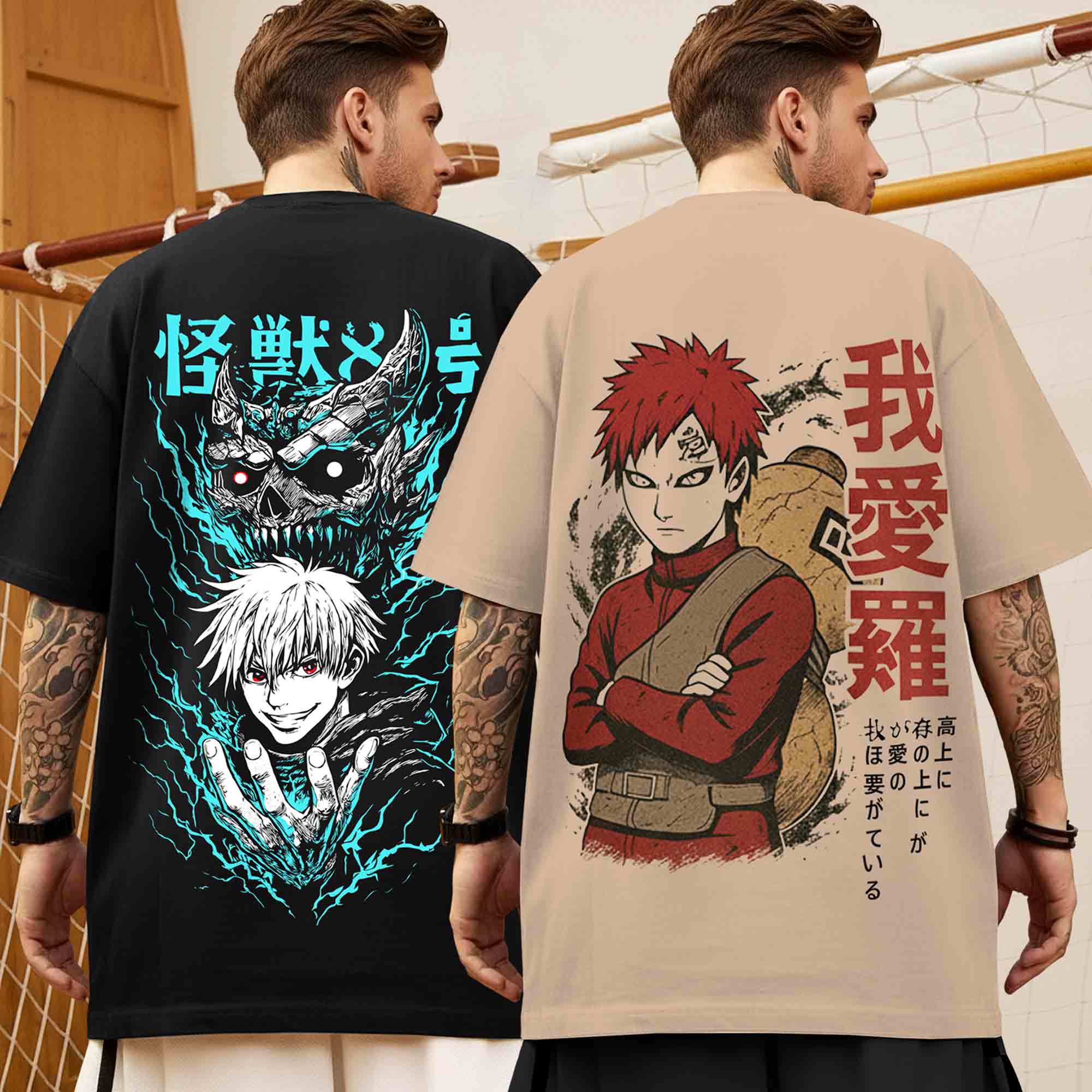 Pack Of 2 Loose Fit Back Printed Oversized Combo T shirts - 15 Variants