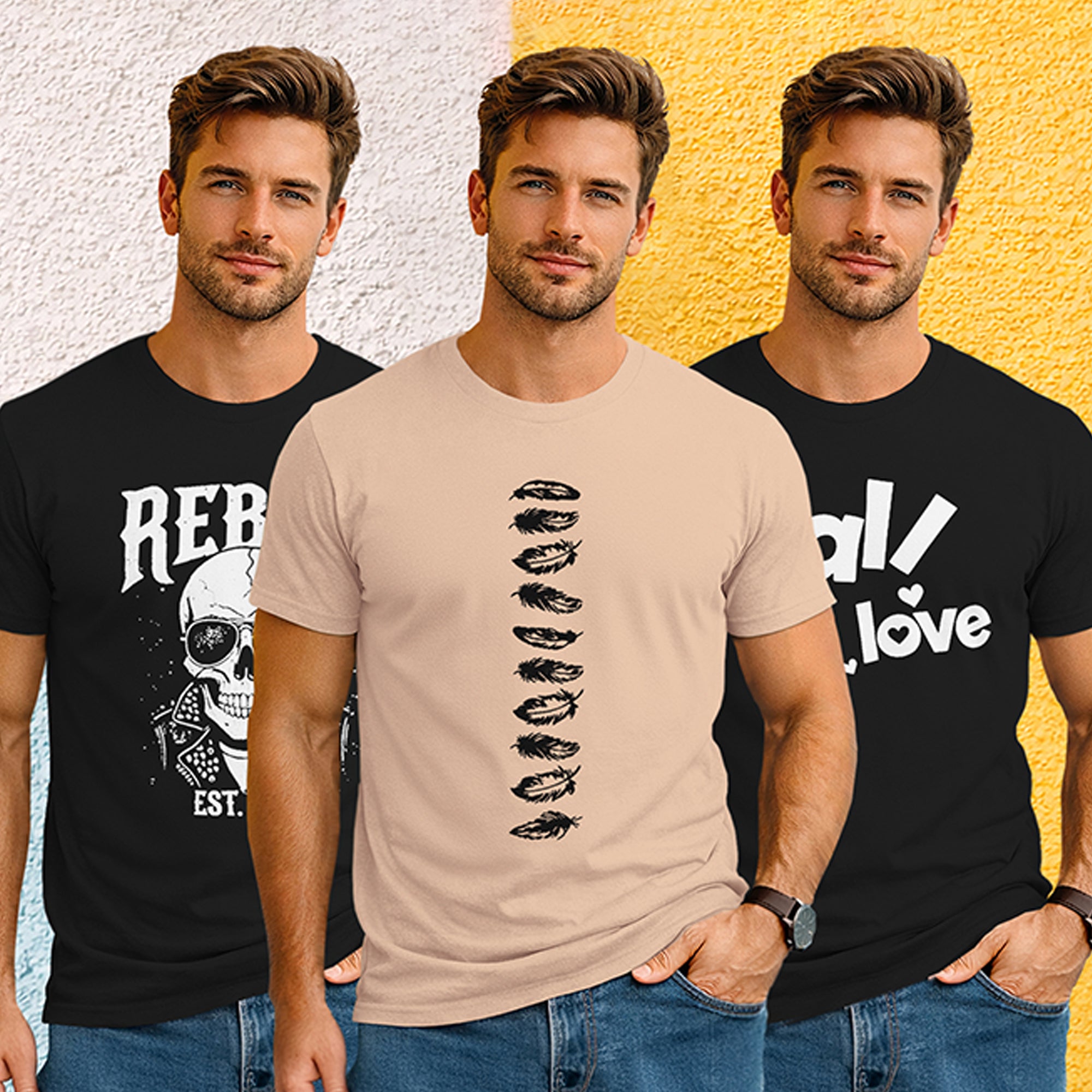 (Pack Of 3) Mens Half Sleeve Typography Printed T-shirts