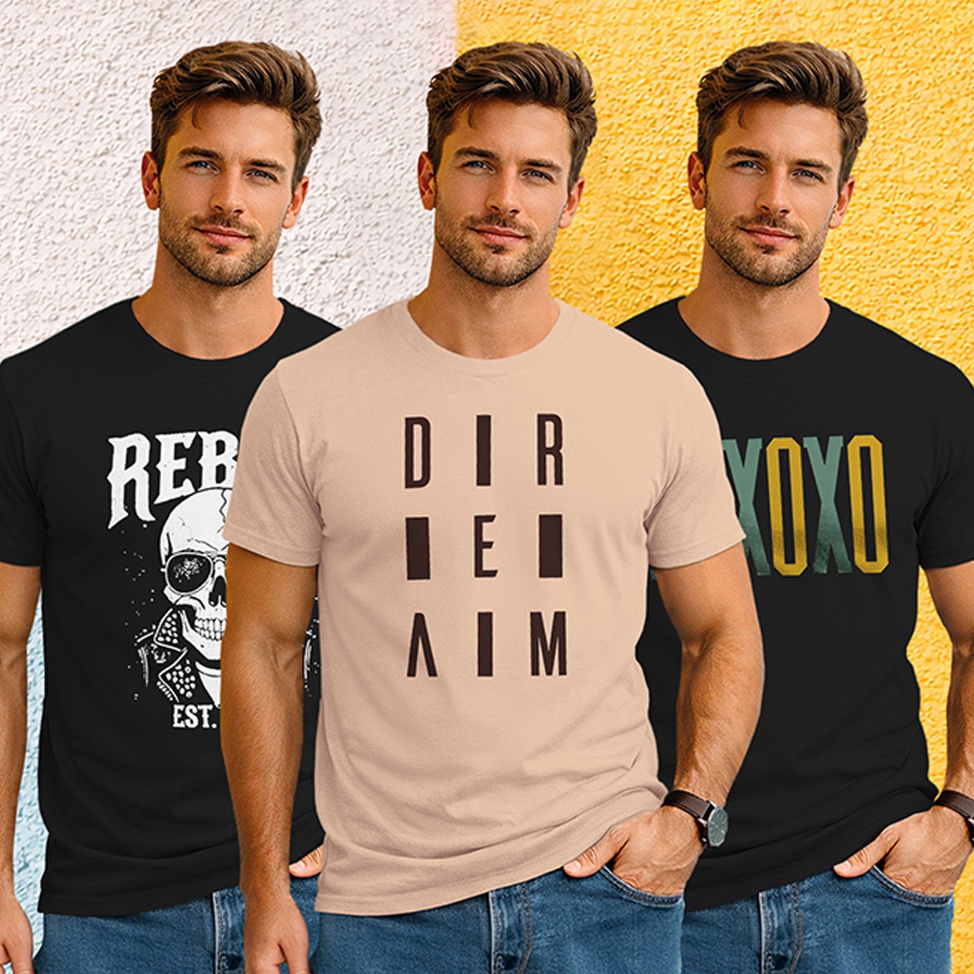 (Pack Of 3) Mens Half Sleeve Typography Printed T-shirts
