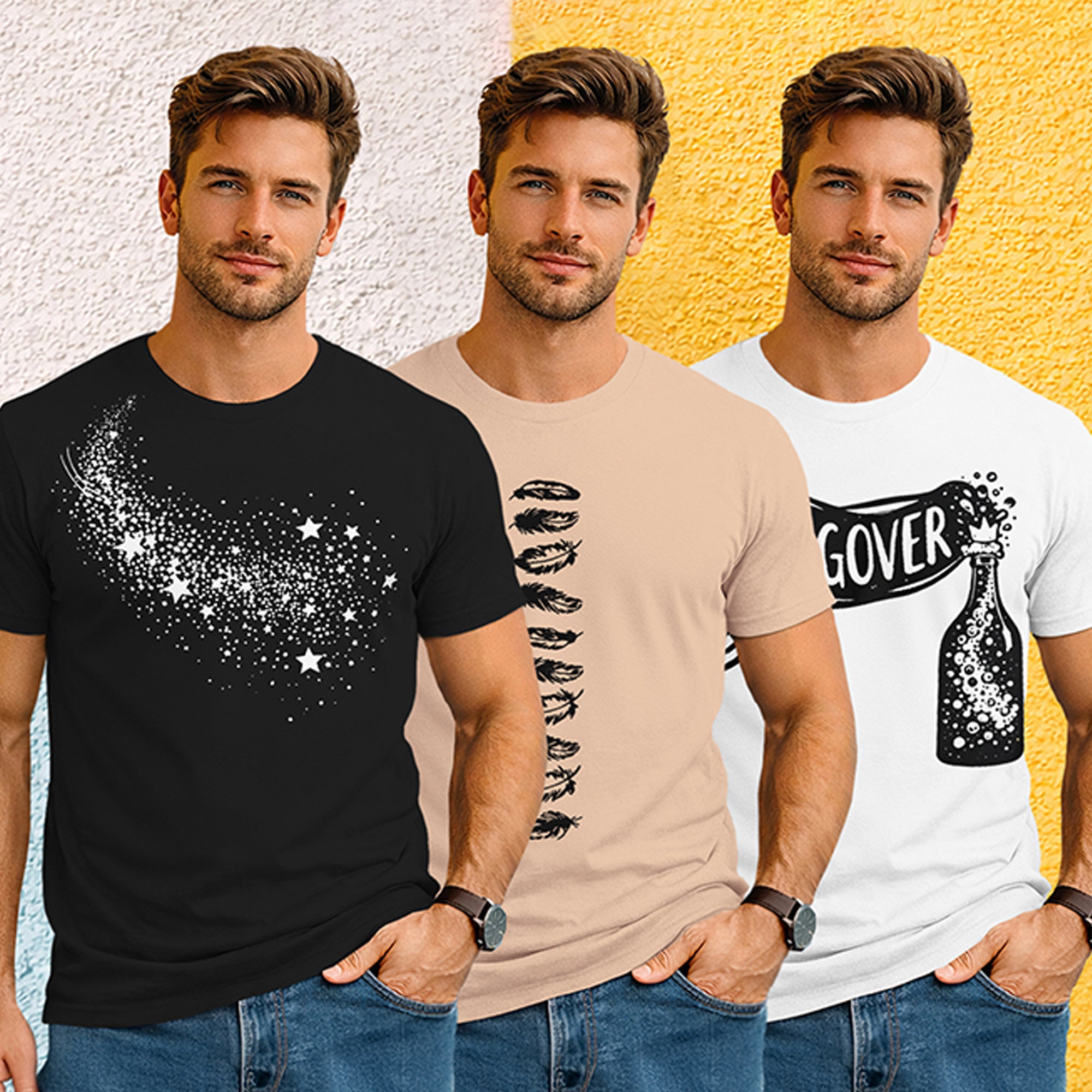 (Pack Of 3) Mens Half Sleeve Typography Printed T-shirts