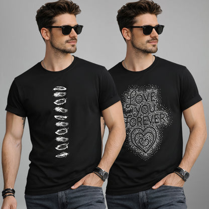 (Pack Of 2) Half Sleeve Typography Printed T-shirts