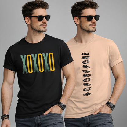 (Pack Of 2) Half Sleeve Typography Printed T-shirts