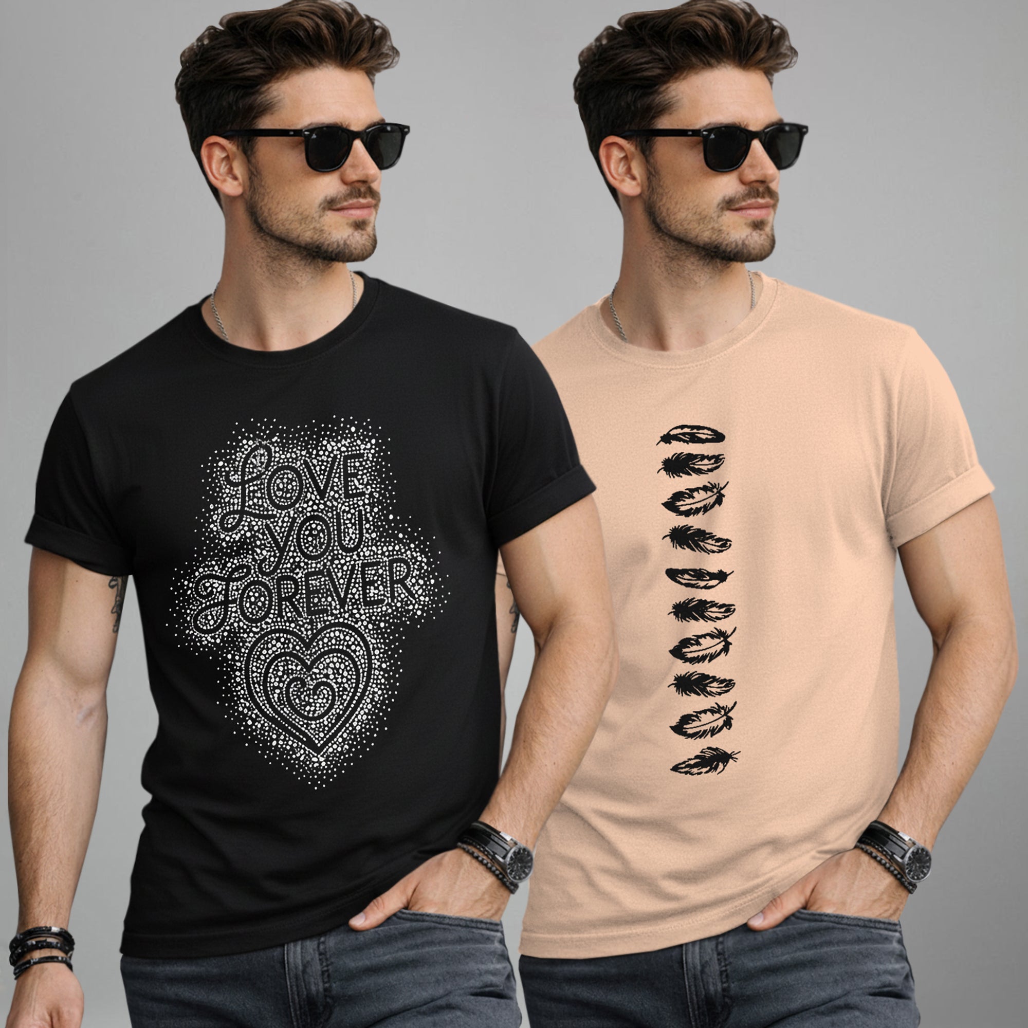 (Pack Of 2) Half Sleeve Typography Printed T-shirts
