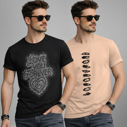 (Pack Of 2) Half Sleeve Typography Printed T-shirts