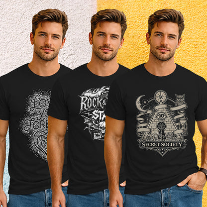 (Pack Of 3) Mens Half Sleeve Typography Printed T-shirts