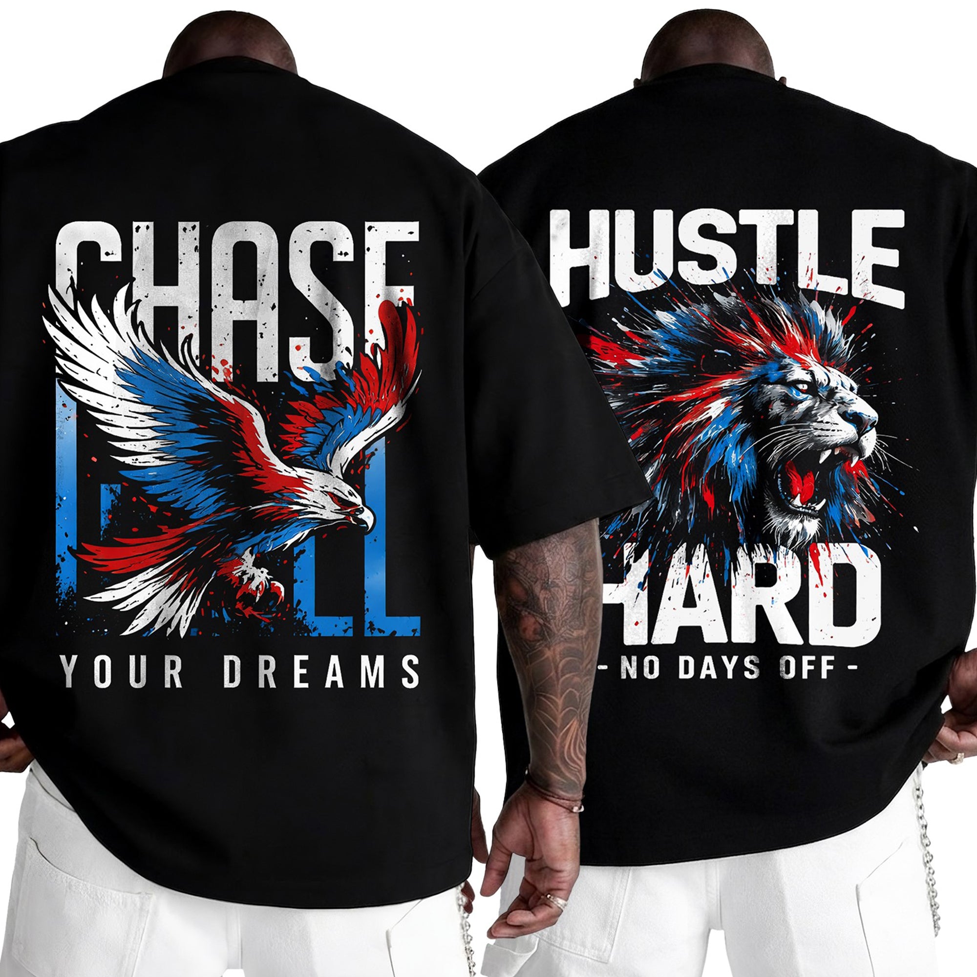 (Pack Of 2) Mens Oversized Graphic Design Back Printed T-Shirts