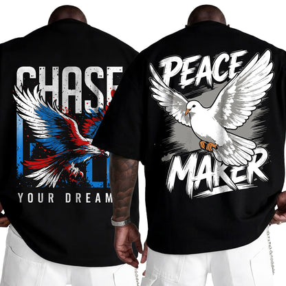(Pack Of 2) Mens Oversized Graphic Design Back Printed T-Shirts