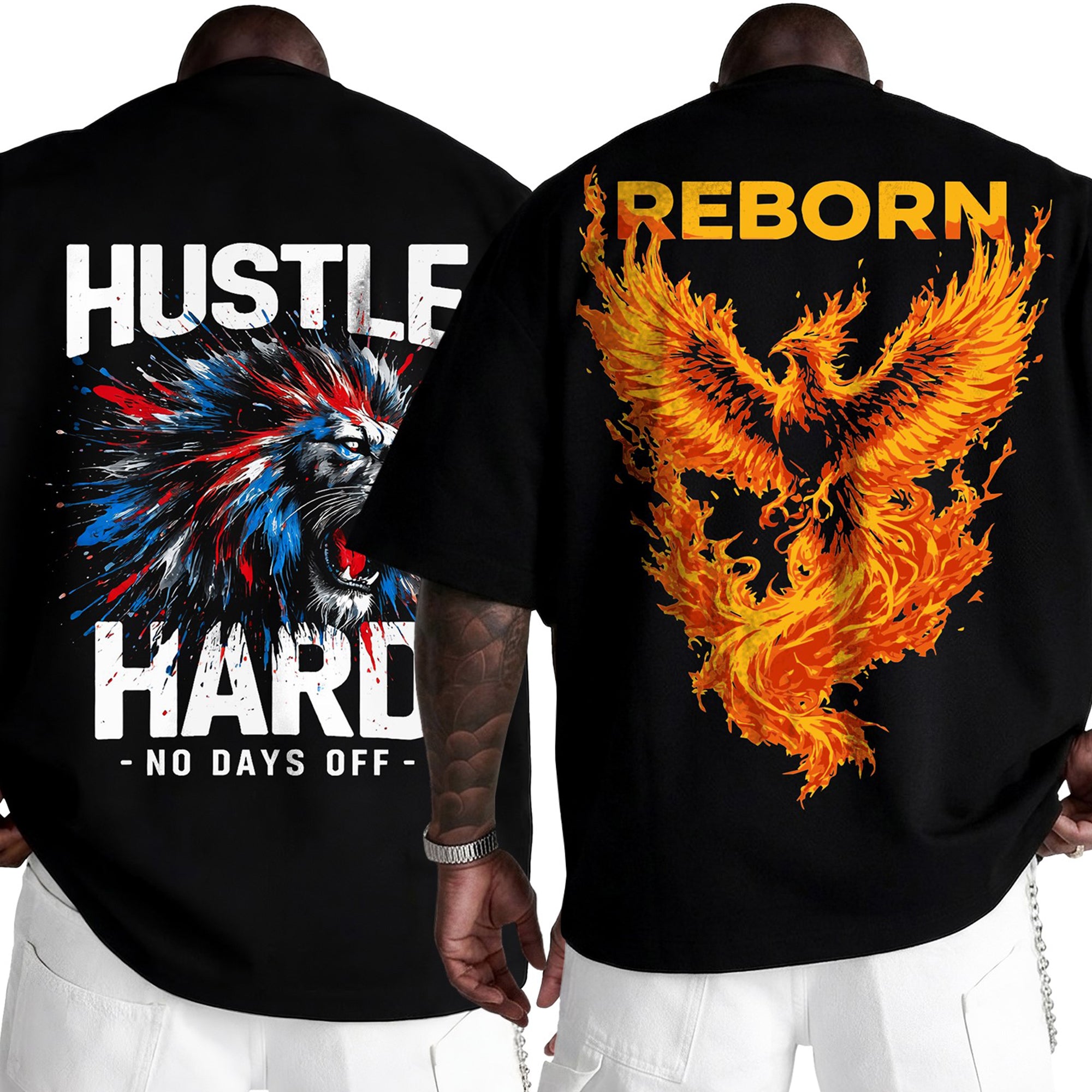 (Pack Of 2) Mens Oversized Graphic Design Back Printed T-Shirts