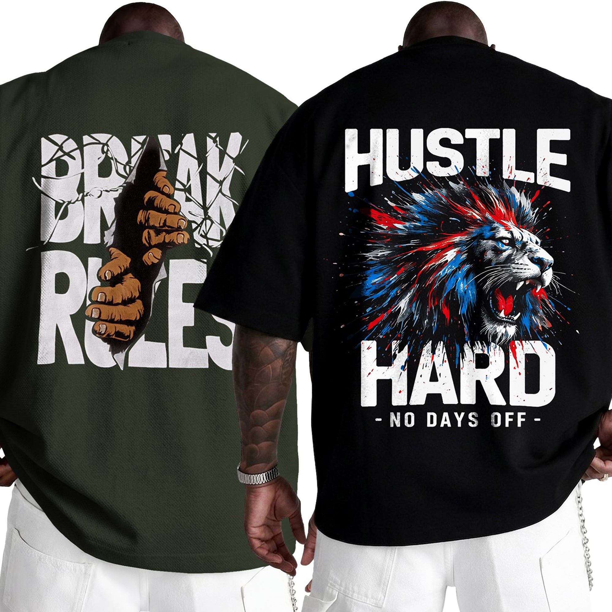 (Pack Of 2) Mens Oversized Graphic Design Back Printed T-Shirts