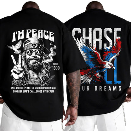 (Pack Of 2) Mens Oversized Graphic Design Back Printed T-Shirts
