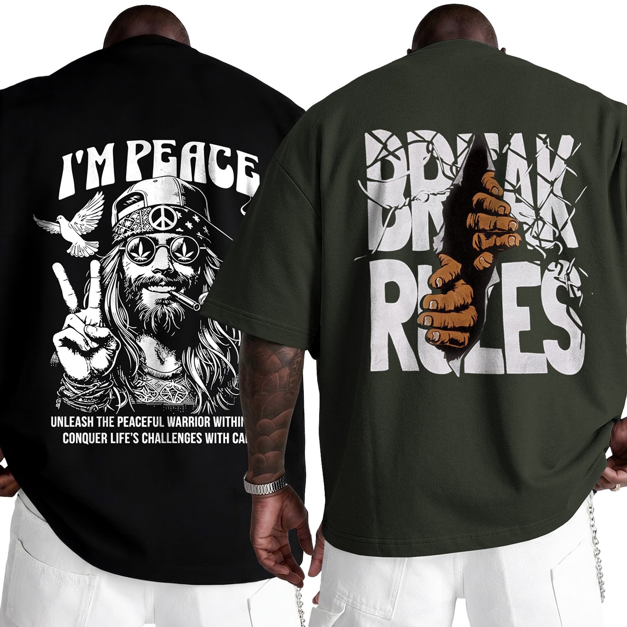 (Pack Of 2) Mens Oversized Graphic Design Back Printed T-Shirts