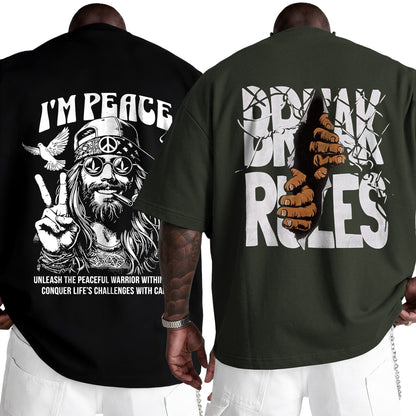(Pack Of 2) Mens Oversized Graphic Design Back Printed T-Shirts