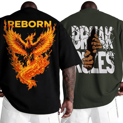 (Pack Of 2) Mens Oversized Graphic Design Back Printed T-Shirts