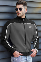 MEN HENLEY NECK BLACK-GREY CASUAL JACKET