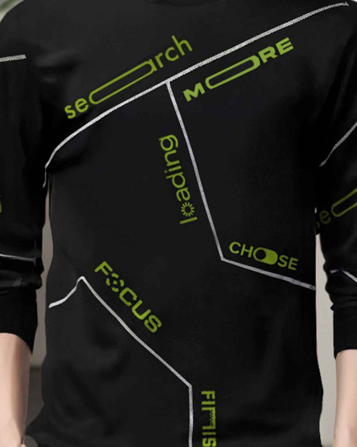 Boys Full Sleeve Black & Green Printed T-shirt