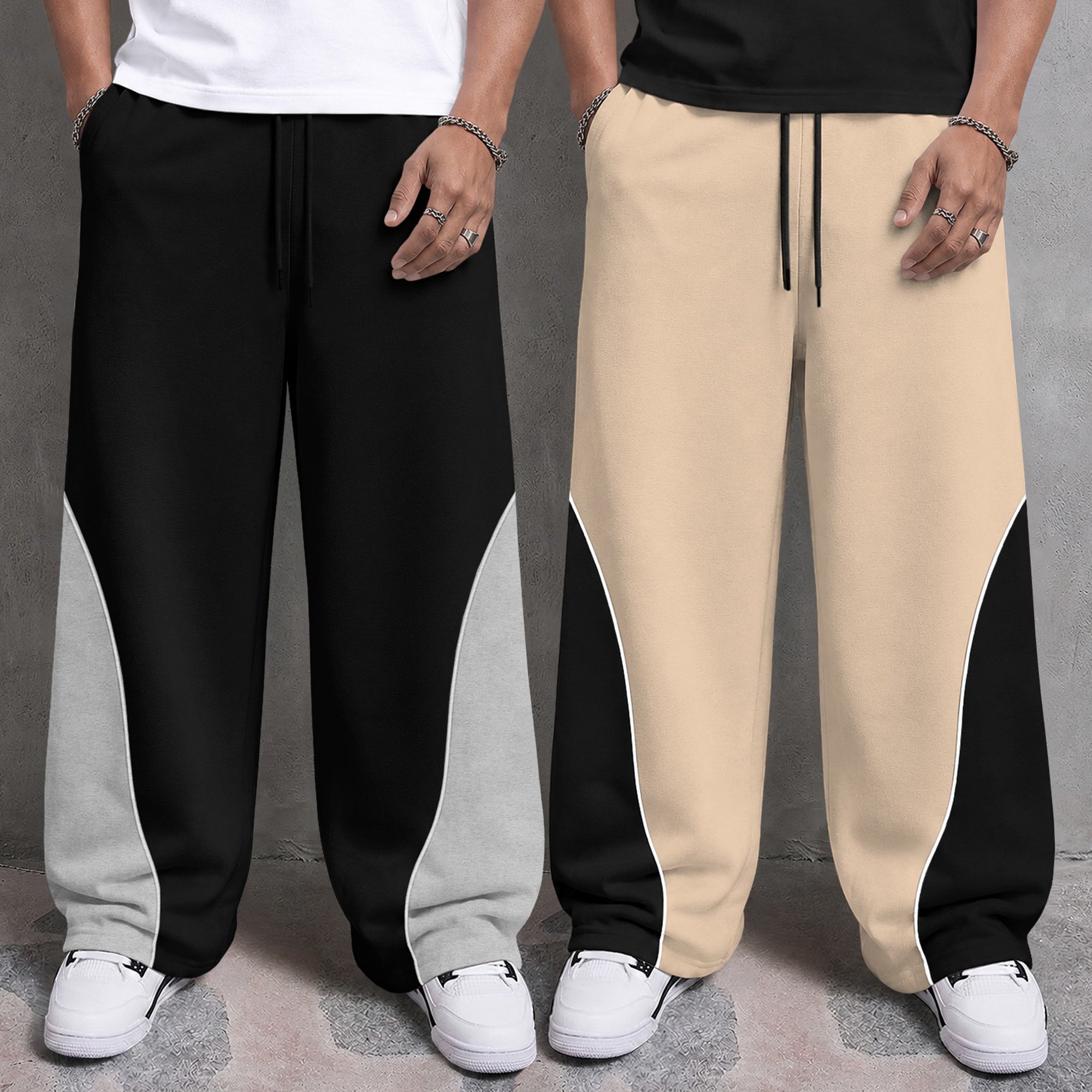 Mens Printed and Solid Baggy Track Pants Combo – Pack of 2