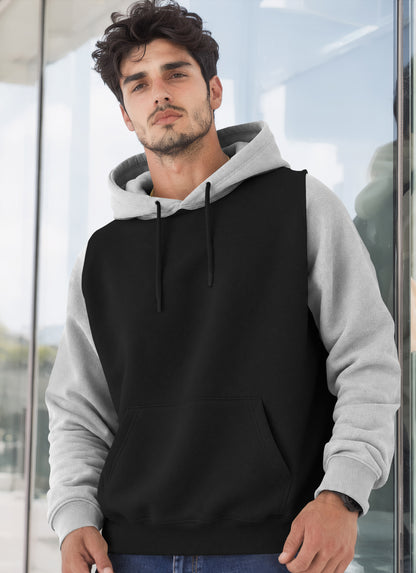 Mens Full Sleeve Two-Tone Casual Pullover Hoodie Black|Grey