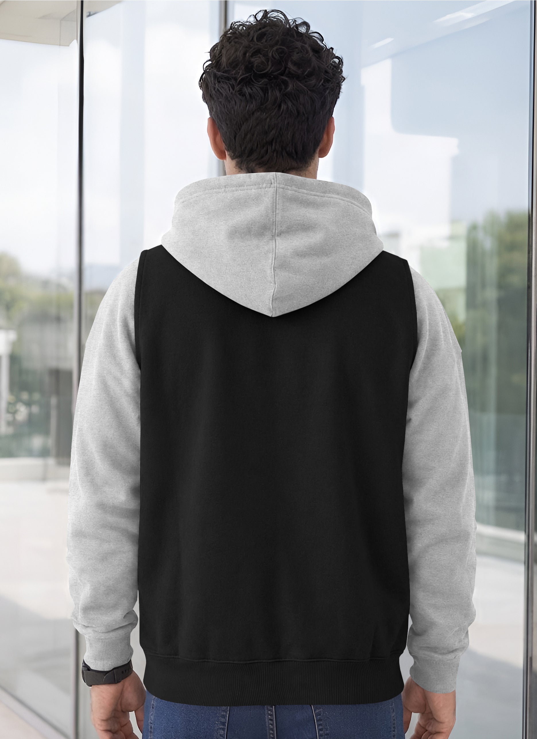 Mens Full Sleeve Two-Tone Casual Pullover Hoodie Black|Grey
