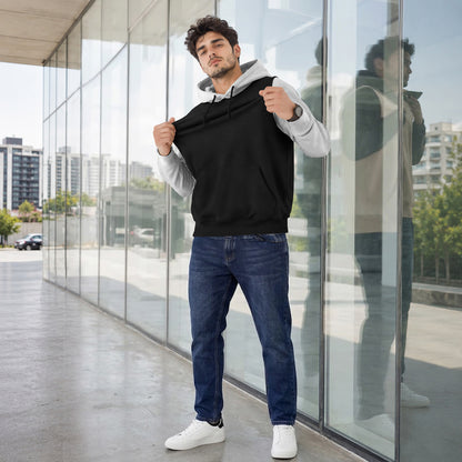 Mens Full Sleeve Two-Tone Casual Pullover Hoodie Black|Grey